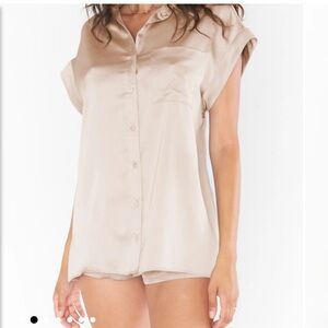 Show Me Your MuMu Champagne Luxe Satin Button-Up Sleep Set